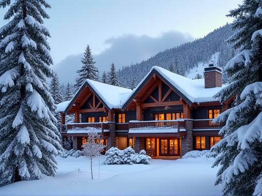 The cozy, timber-framed Whistler Mountain Lodge in the snow